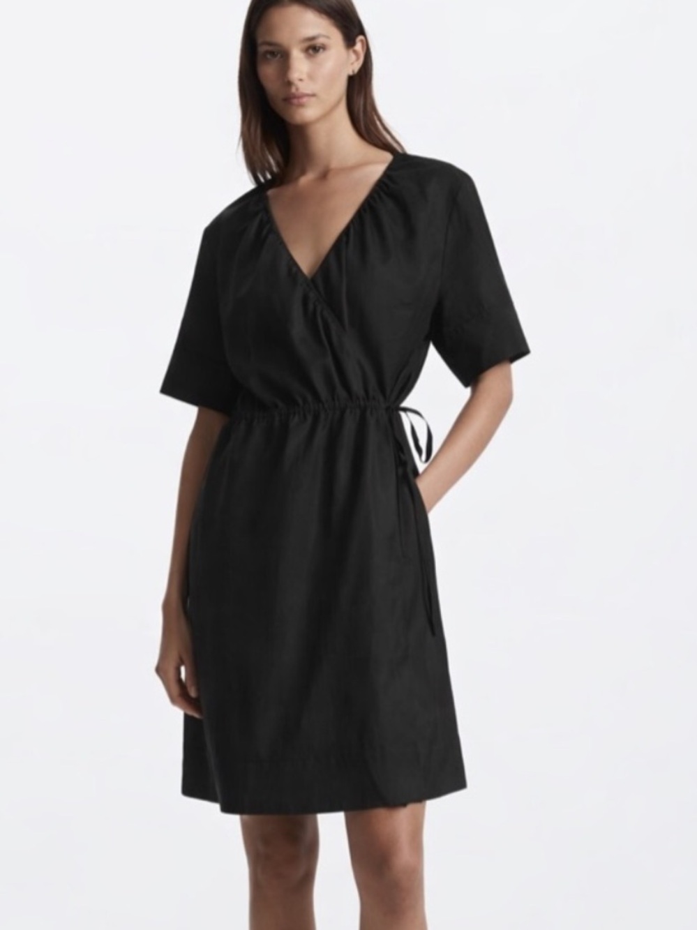 COS Black Linen Blend Black Wrap Dress Medium